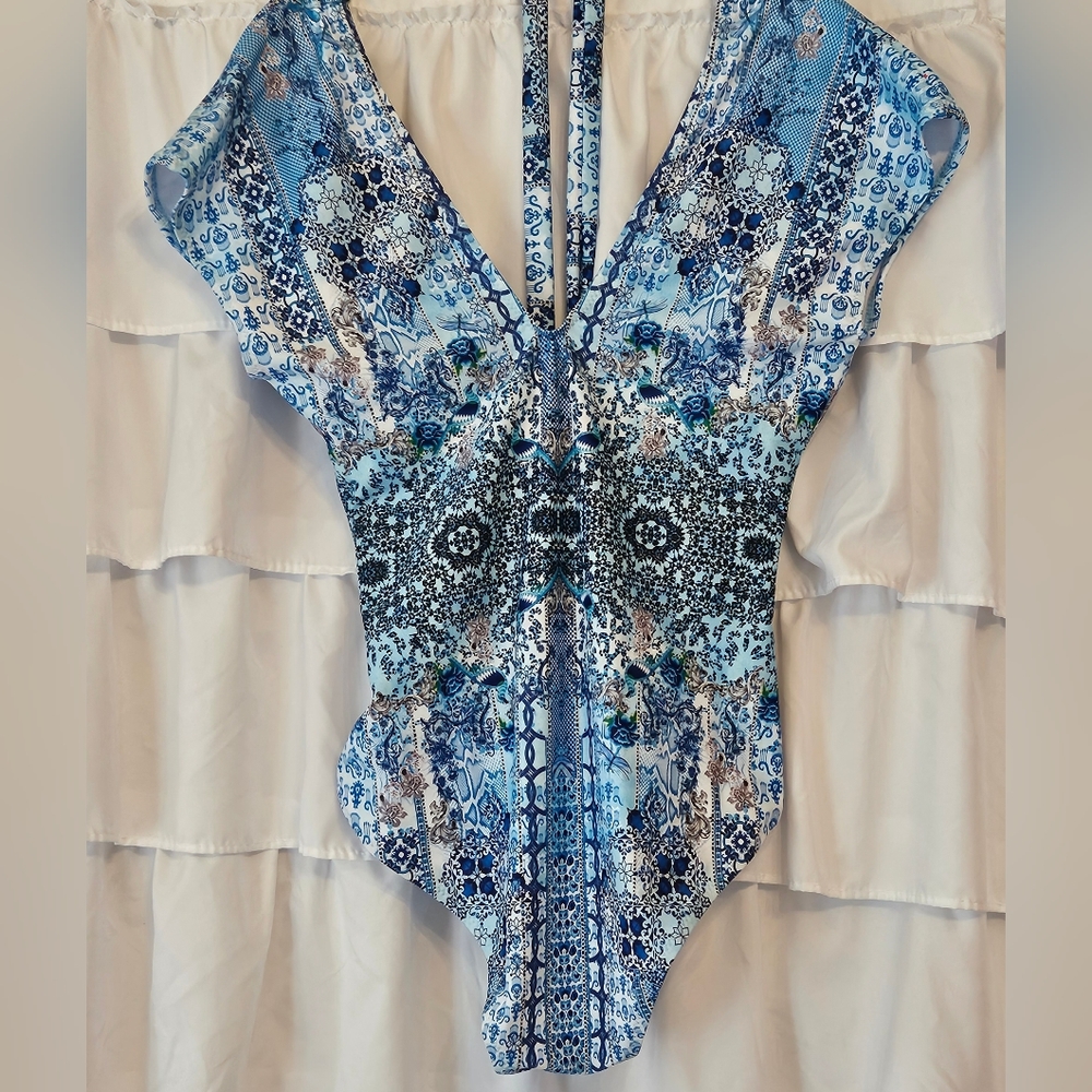 NWT Gorgeous La Moda True Colors Crystal Embellished  Bathing Suit SZ Med